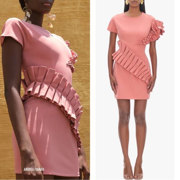 Andrea Iyamah Safia Pleated Ruffle Pink Mini Dress Size Small - Picture 1 of 11